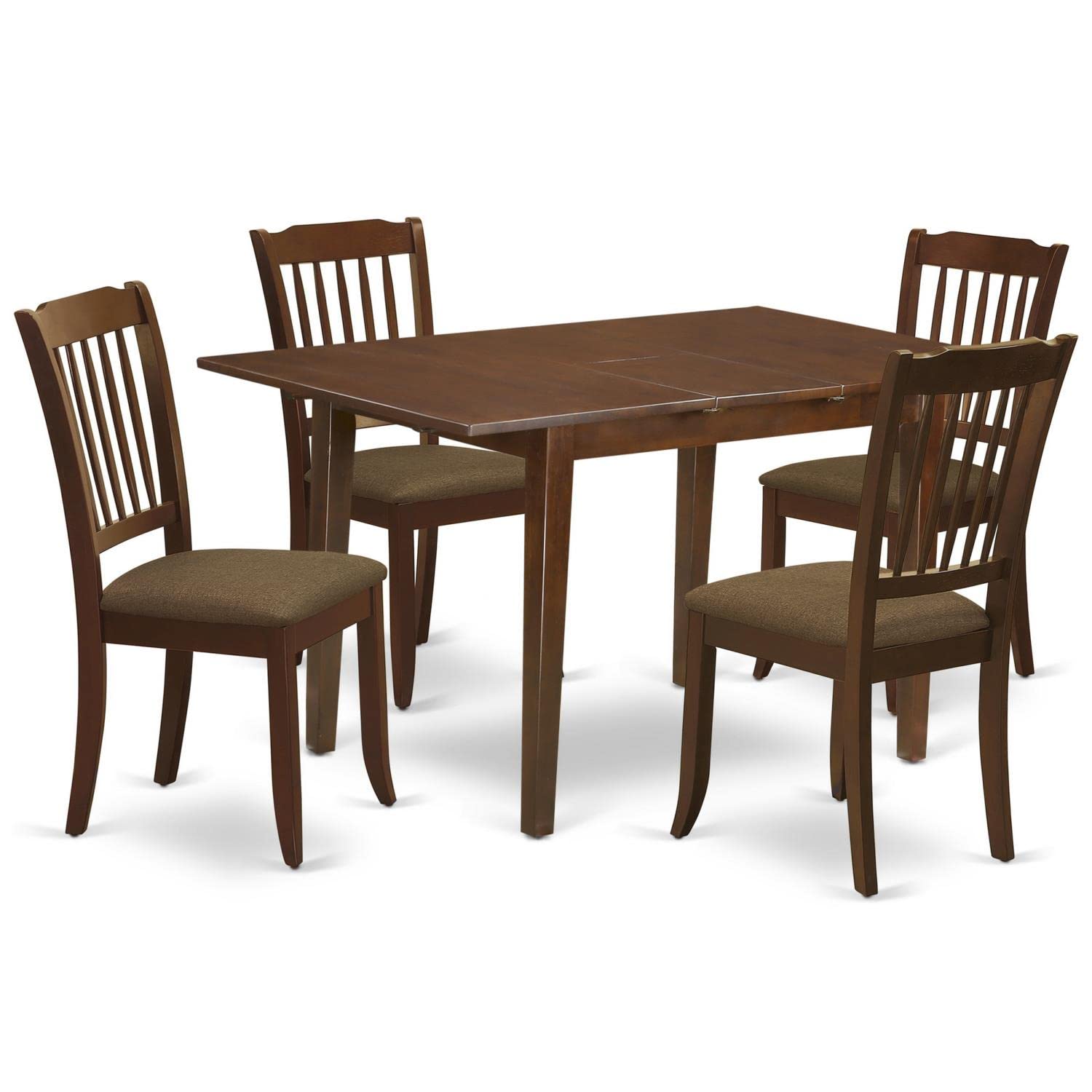 East West Furniture Psda5-Mah-C 5 Piece Kitchen Set For 4 Includes A Rectangle Dining Room Table With Butterfly Leaf And 4 Linen Fabric Upholstered Chairs, 32X60 Inch